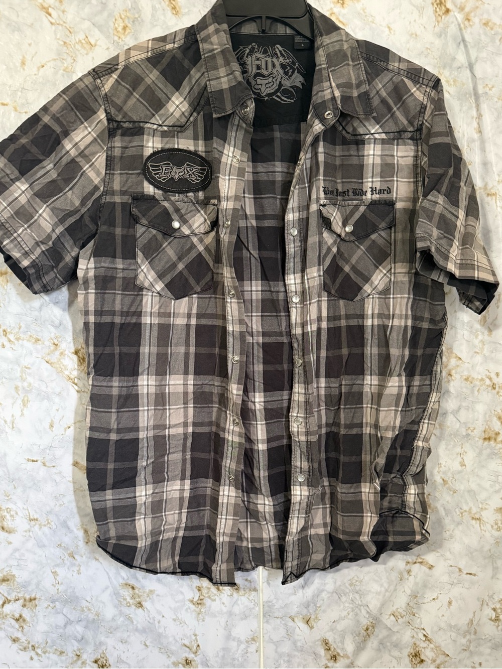 Fox Men's Short-Sleeve Plaid Button-Down Shirt - Black & Gray